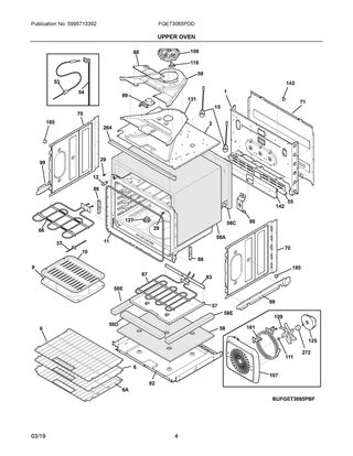 Upper Oven Diagram and Parts List for FGET3065PDD  Frigidaire Wall Oven