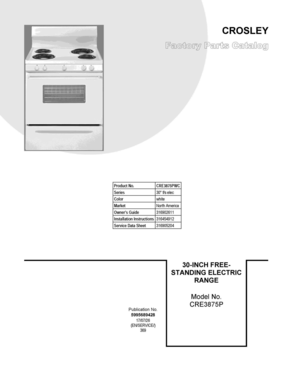 01 - COVER SHEET Diagram and Parts List for CRE3875PWC  Frigidaire Range