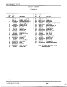 Upright Freezer Page 6 Diagram and Parts List for 40849B  Frigidaire Freezer