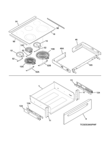Top/drawer Diagram and Parts List for CGES3065PWG  Frigidaire Range