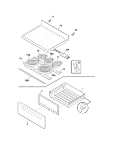 Top/drawer Diagram and Parts List for LEEF3021MWC  Frigidaire Range
