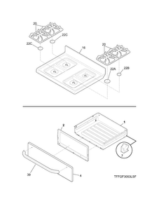 Top/drawer Diagram and Parts List for FFGF3053LSL  Frigidaire Range