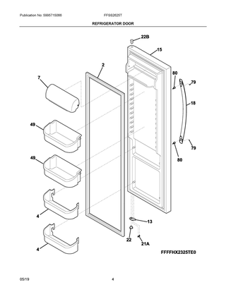 Refrigerator Door Diagram and Parts List for FFSS2625TP1  Frigidaire Refrigerator