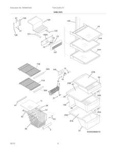 Shelves Diagram and Parts List for FGHC2345LF5  Frigidaire Refrigerator