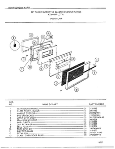 30" Floor Supported Elec Oven Door Diagram and Parts List for 4447A  Frigidaire Range
