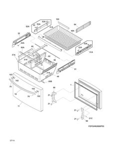 Freezer Drawer, Baskets Diagram and Parts List for FGHB2866PP4  Frigidaire Refrigerator
