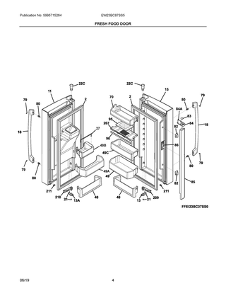 Fresh Food Door Diagram and Parts List for EW23BC87SS5  Frigidaire Refrigerator