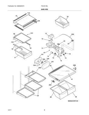 07 - SHELVES Diagram and Parts List for FGUI2149LF2  Frigidaire Refrigerator