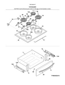 Top/drawer Diagram and Parts List for 79042523317  Kenmore Range