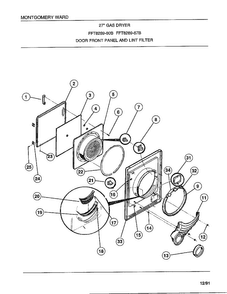 Door Front Panel And Lint Filter Diagram and Parts List for 8289-80B  Frigidaire Dryer