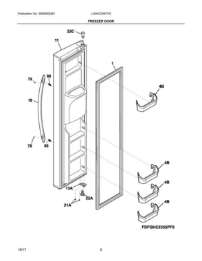 02 - Freezer Door Diagram and Parts List for LGHK2336TF0  Frigidaire Refrigerator