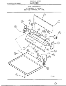 Console, Controls, Top Panel Diagram and Parts List for 7007-80D  Frigidaire Dryer
