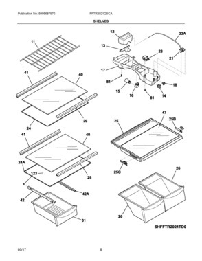 04 - SHELVES Diagram and Parts List for FFTR2021QSCA  Frigidaire Refrigerator