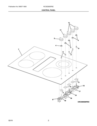 Control Panel Diagram and Parts List for RC30DE60PBC  Frigidaire Cooktop