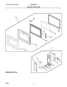 Control Panel, Door Diagram and Parts List for PMBS3080AFA  Frigidaire Microwave