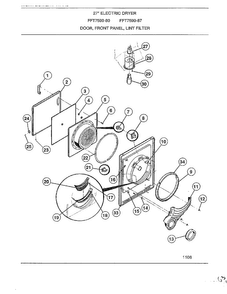 Door, Front Panel, Lint Filter Diagram and Parts List for 7599-80  Frigidaire Dryer