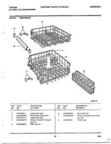 24" Built-in Dishwasher Page 12 Diagram and Parts List for 68-1075  Frigidaire Dishwasher