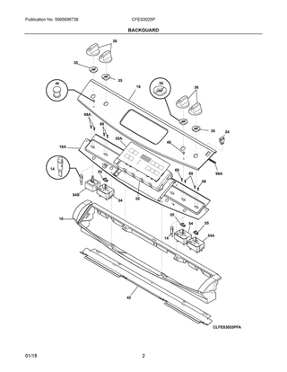Backguard Diagram and Parts List for CFES3025PSJ  Frigidaire Range