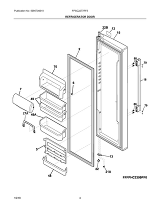 Refrigerator Door Diagram and Parts List for FPSC2277RF5  Frigidaire Refrigerator