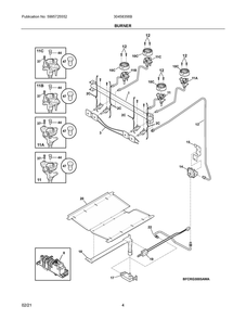 Burner Diagram and Parts List for 30458356B  Frigidaire Range