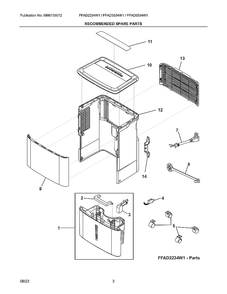 Replacement Parts Diagram and Parts List for FFAD2234W10  Frigidaire Dehumidifier