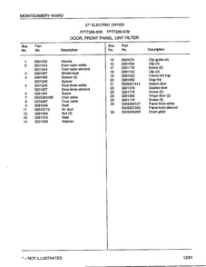 Door/front Panel/lint Filter Page 2 Diagram and Parts List for 7289-80B  Frigidaire Dryer
