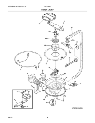 Motor & Pump Diagram and Parts List for FGID2468UD0A  Frigidaire Dishwasher
