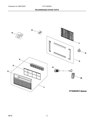 Recommended Spare Parts Diagram and Parts List for FFTH1022R23  Frigidaire Air Conditioner