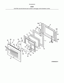 Door Diagram and Parts List for 79042533316  Kenmore Range