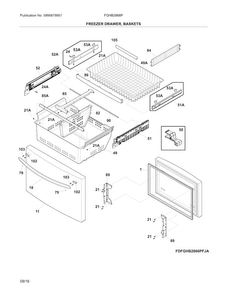 Freezer Drawer, Baskets Diagram and Parts List for FGHB2866PECA  Frigidaire Refrigerator