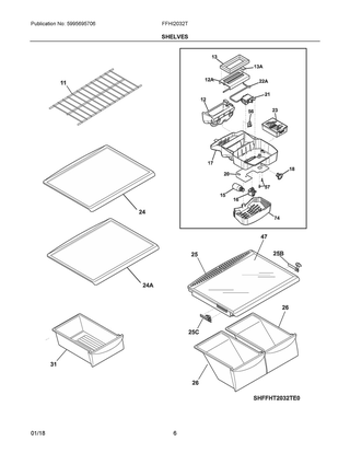 Shelves Diagram and Parts List for FFHI2032TE1  Frigidaire Refrigerator