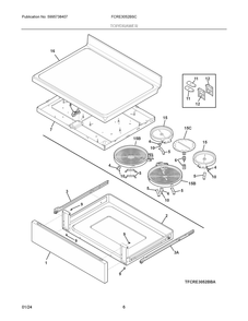 Top/Drawer Diagram and Parts List for FCRE3052BSC  Frigidaire Range