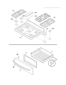 Top/drawer Diagram and Parts List for DGGF3042KFM  Frigidaire Range