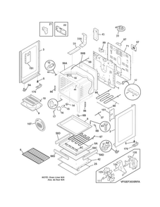 Body Diagram and Parts List for FGEF3035RBA  Frigidaire Range