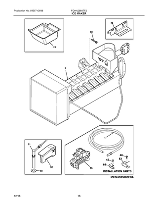 Ice Maker Diagram and Parts List for FGHN2868TF2  Frigidaire Refrigerator