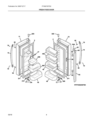 Fresh Food Door Diagram and Parts List for FFHB2750TD2  Frigidaire Refrigerator