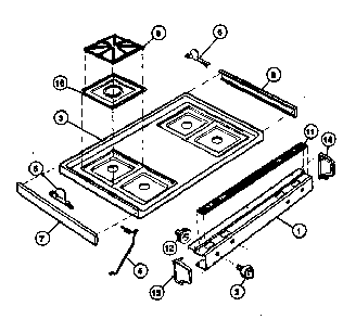 Main Top Section Diagram and Parts List for 30-4988-10 01 Tappan Range
