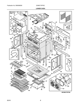 Lower Oven Diagram and Parts List for E30MC75PPSC  Frigidaire Microwave Oven Combo