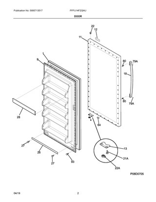 Door Diagram and Parts List for FFFU14F2QWJ  Frigidaire Freezer