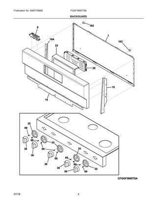 Backguard Diagram and Parts List for FGGF3685TSB  Frigidaire Range