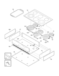 Main Top/surface Units Diagram and Parts List for E36EC75HSS3  Electrolux Cooktop