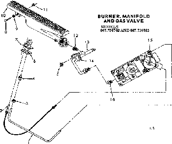 Burner manifold & gas valve Diagram and Parts List for 867736762  Frigidaire Furnace