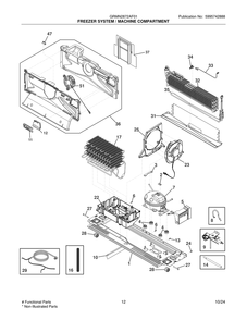 Freezer System / Machine Compartment Diagram and Parts List for GRMN2872AF01  Frigidaire Refrigerator