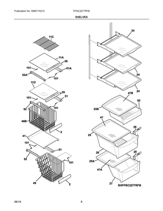Shelves Diagram and Parts List for FPSC2277RFB  Frigidaire Refrigerator