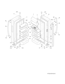 Fresh Food Door Diagram and Parts List for 25370412412  Kenmore Refrigerator