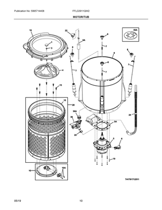 Motor/tub Diagram and Parts List for FFLG3911QW2  Frigidaire Washer Dryer Combo