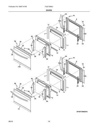 Doors Diagram and Parts List for FGET3066UFA  Frigidaire Wall Oven
