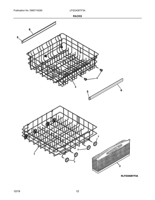Racks Diagram and Parts List for LFID2426TF3A  Frigidaire Dishwasher