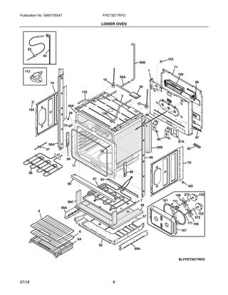 Lower Oven Diagram and Parts List for FPET3077RFD  Frigidaire Wall Oven