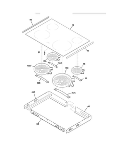 Main Top Diagram and Parts List for FFED3025LSC  Frigidaire Range